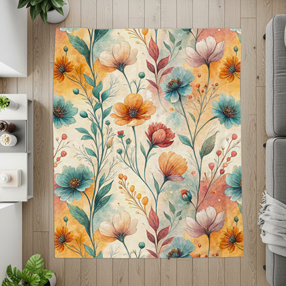 Floral Symphony a Watercolor Delight Velveteen Plush Blankets - Walk Greener