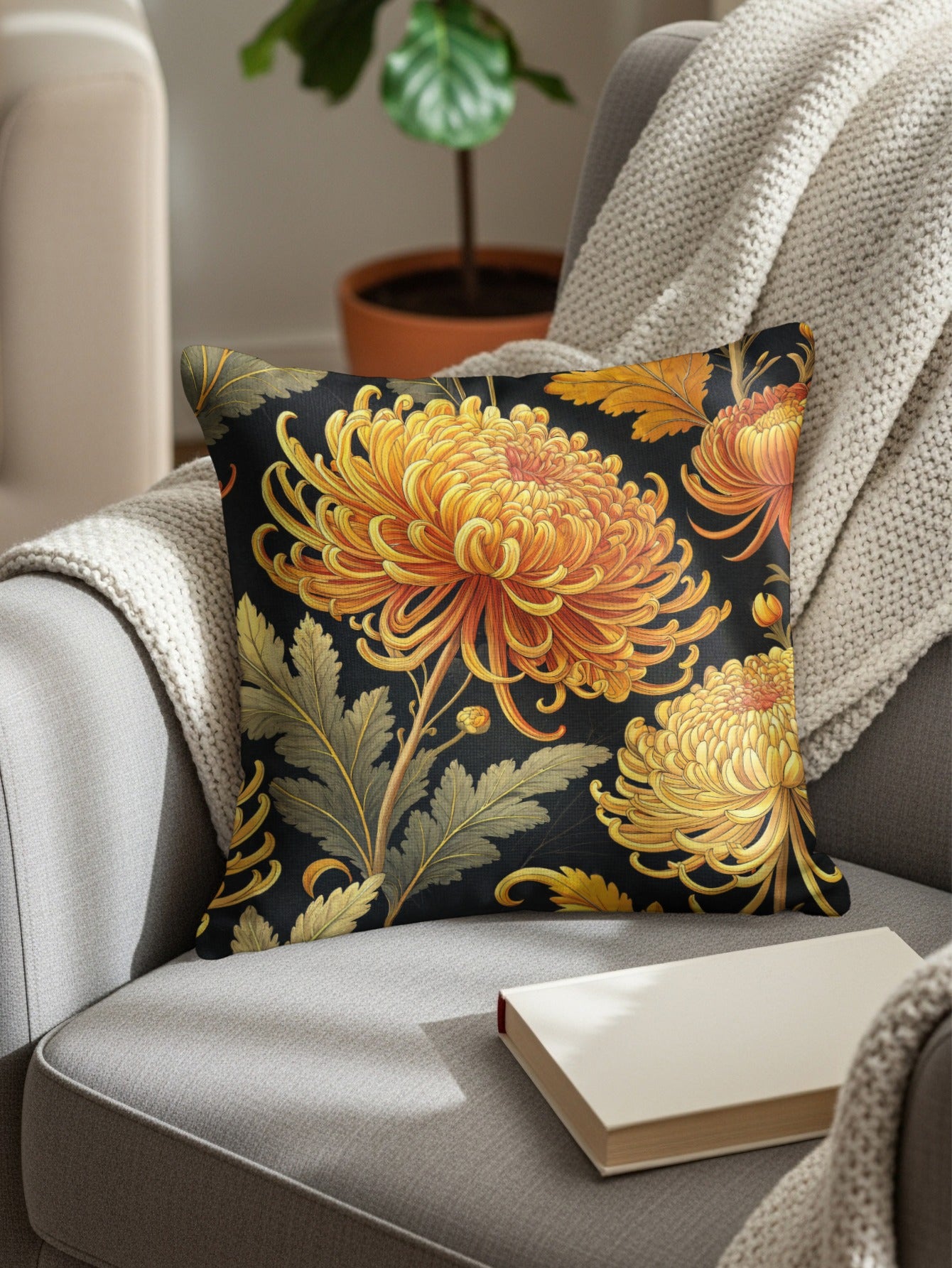 Elegant Chrysanthemum Botanical Pattern Decorative Floral Throw Pillows - Walk Greener