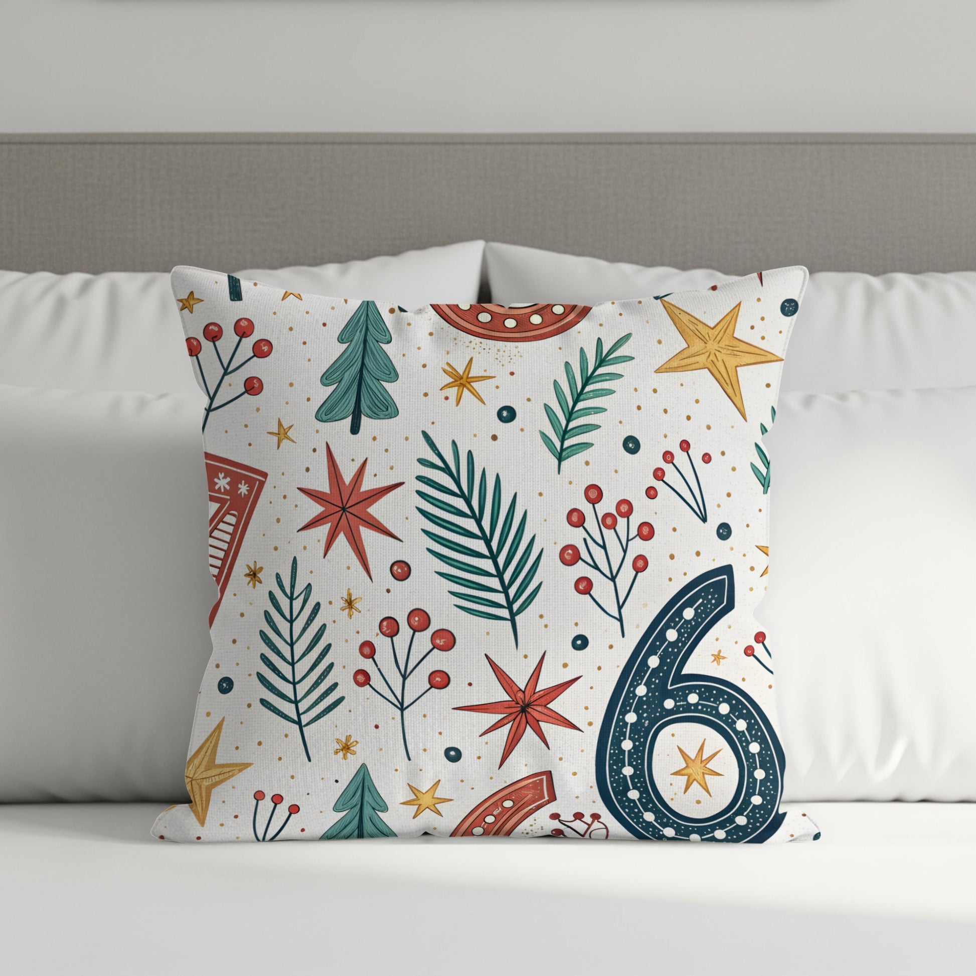 Hand Drawn Festive Holiday Pattern Six Seven Motif Throw Pillows - Walk Greener