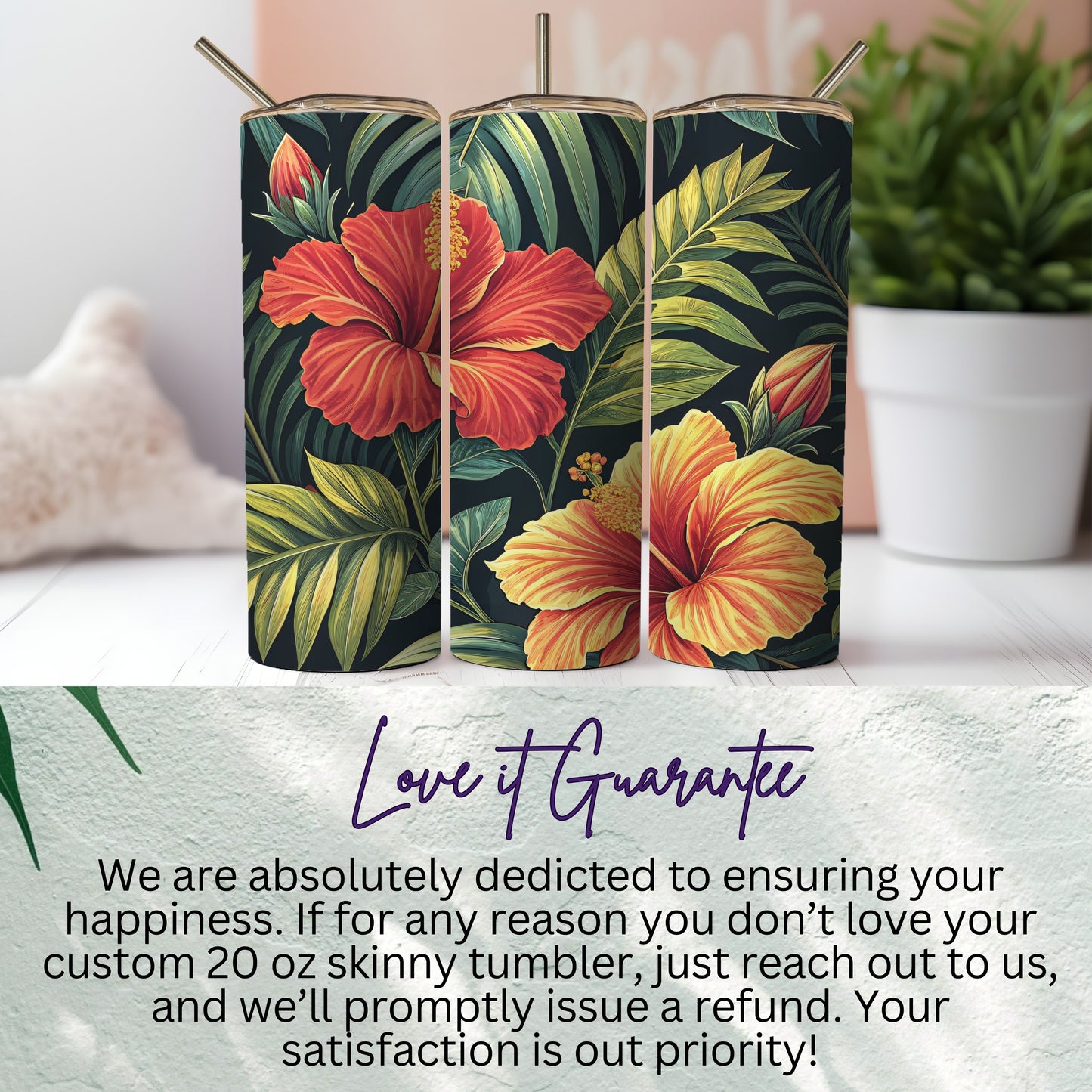 Custom Hibiscus Floral Skinny Tumbler 20 oz Tumbler