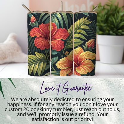 Custom Hibiscus Floral Skinny Tumbler 20 oz Tumbler