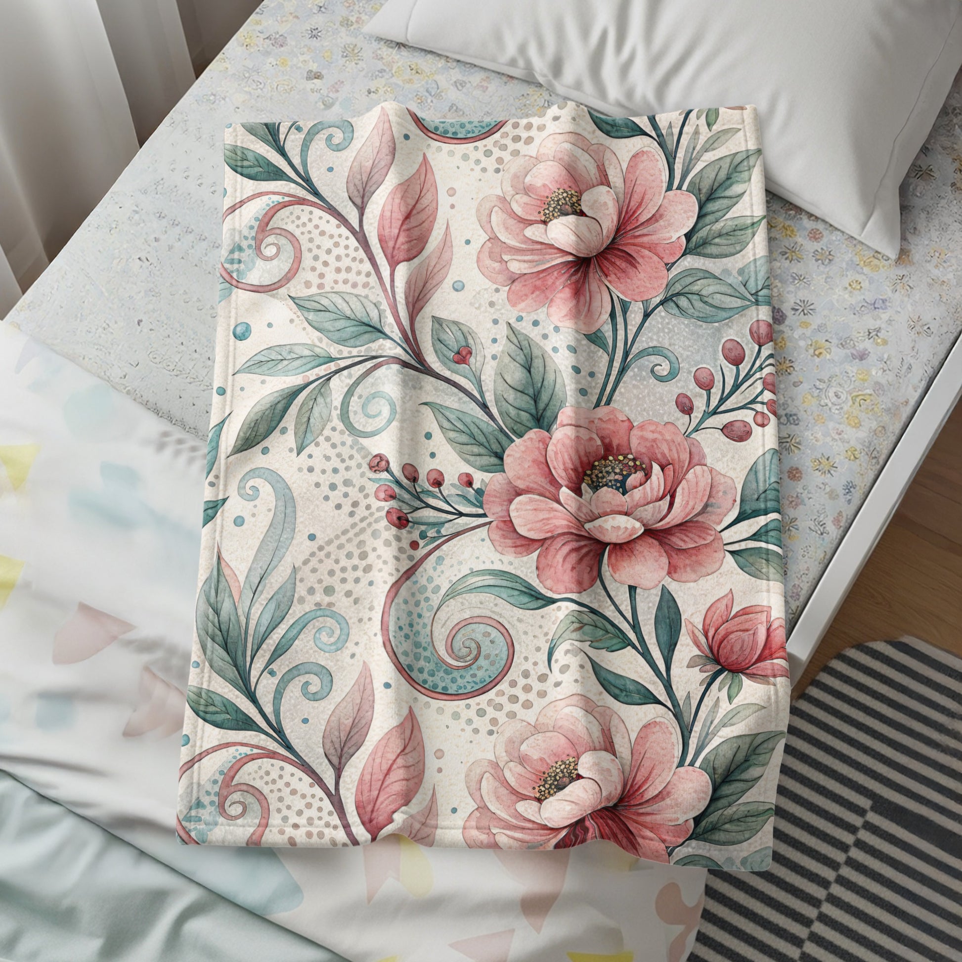 Floral Watercolor Painting Pink Blooms Artistic Design - Walk Greener
