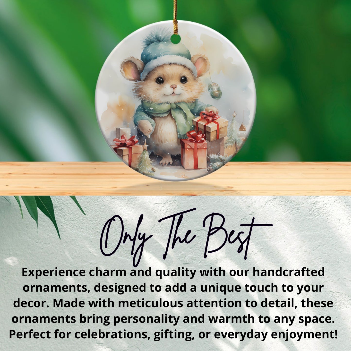 Cute Mouse in Winter Attire with Presents Ornament