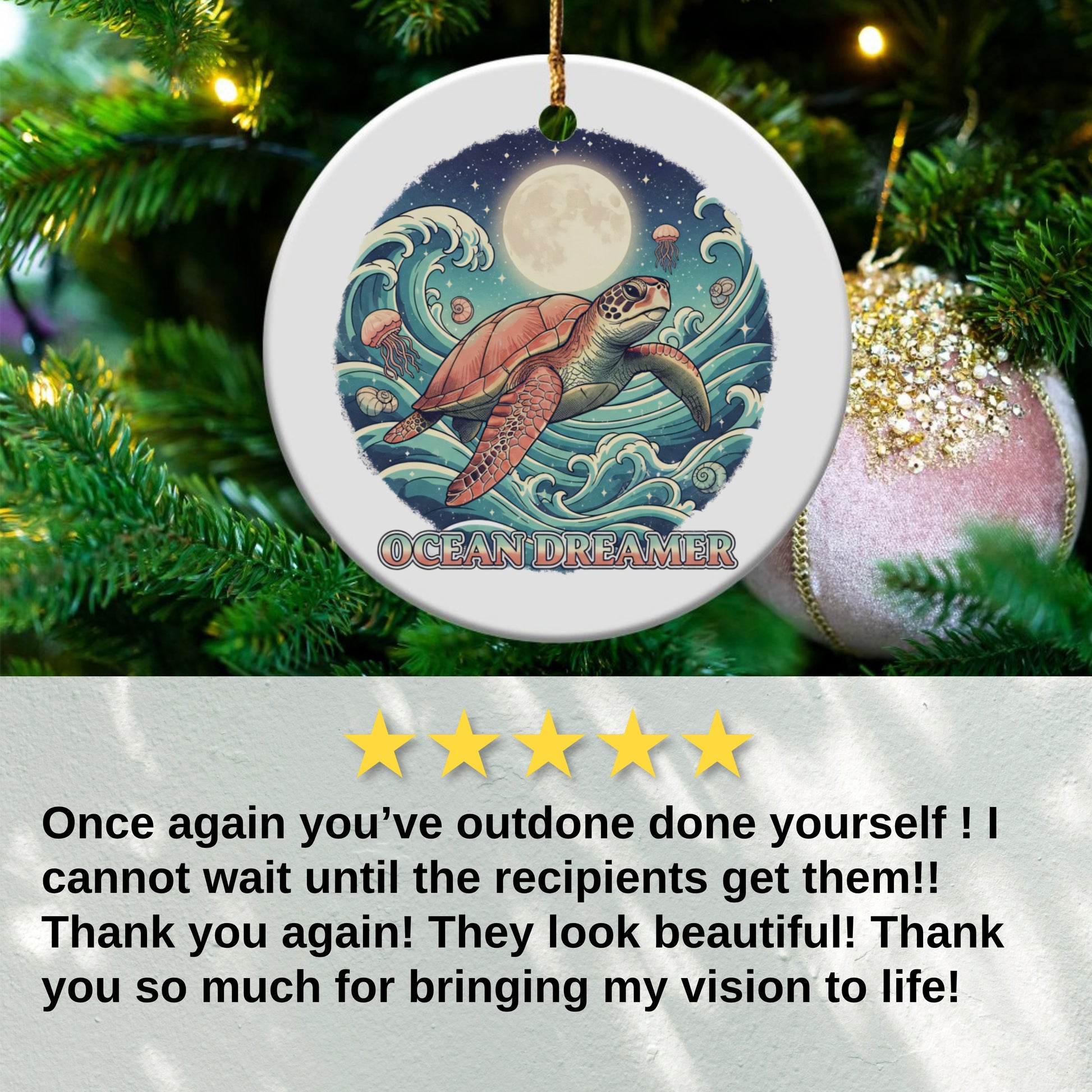 Ocean Dreamer Turtle Full Moon Christmas Ornament product