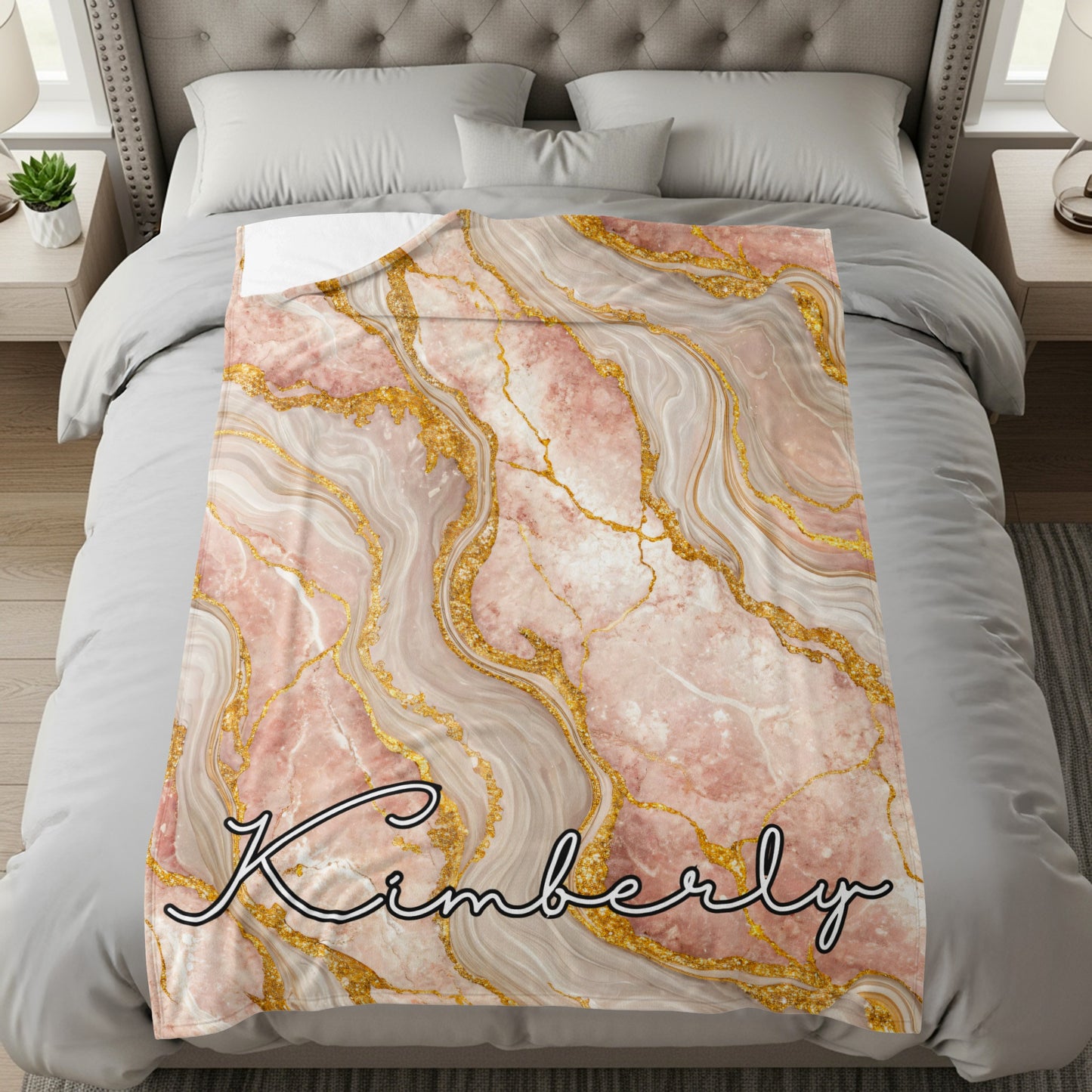 Marble Texture with Custom Name Elegant Design Custom Blanket - Walk Greener