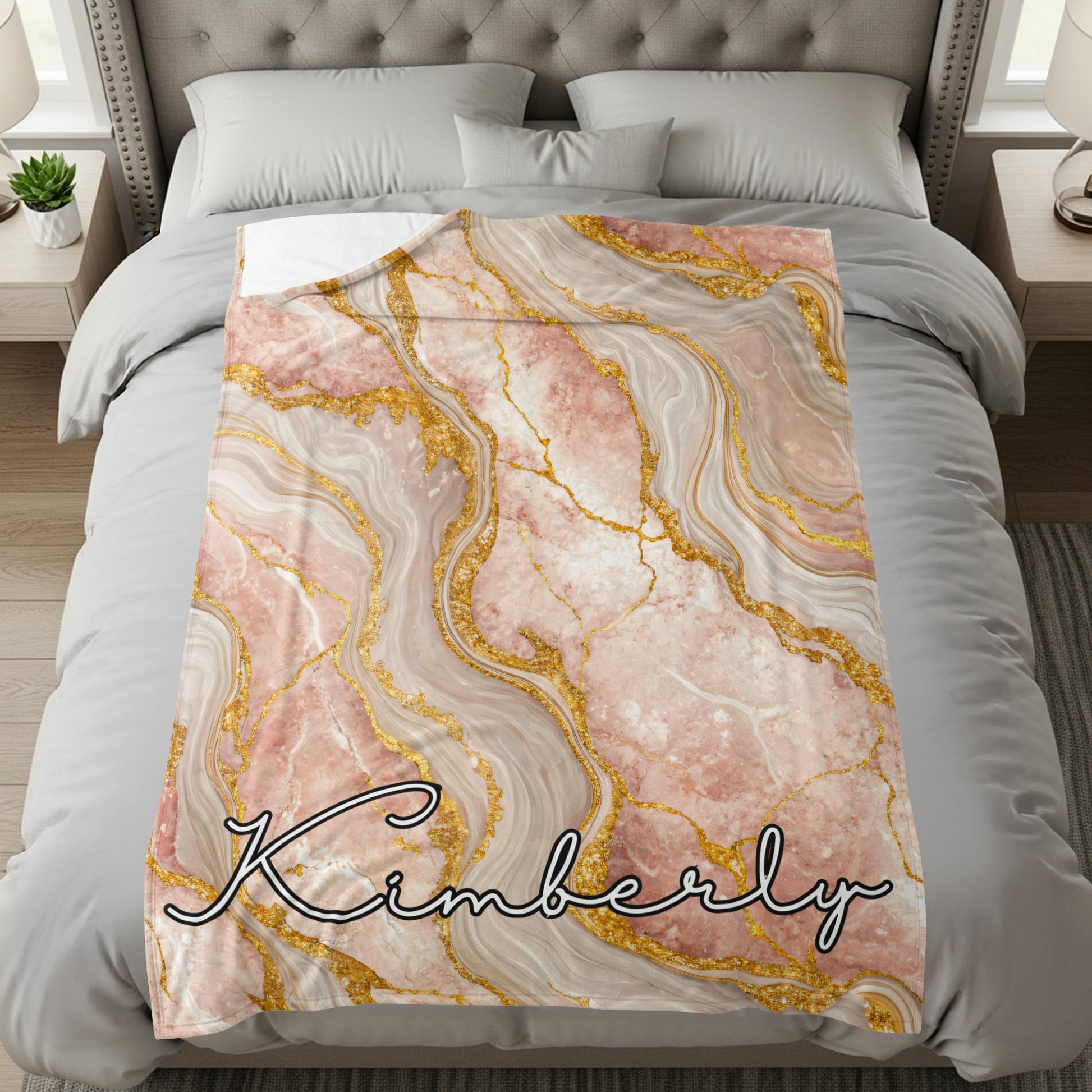 Marble Texture with Custom Name Elegant Design Custom Blanket - Walk Greener