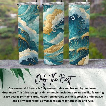 Ocean Waves Design Customizable Skinny Tumbler Product