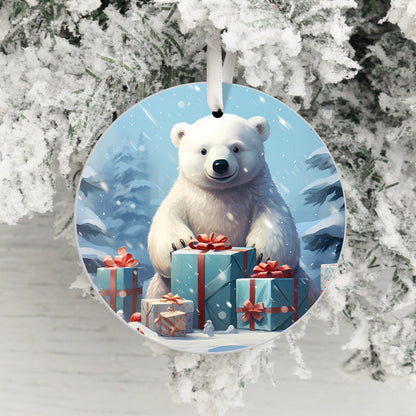 Adorable Bear with Gifts Holiday Ornament product type