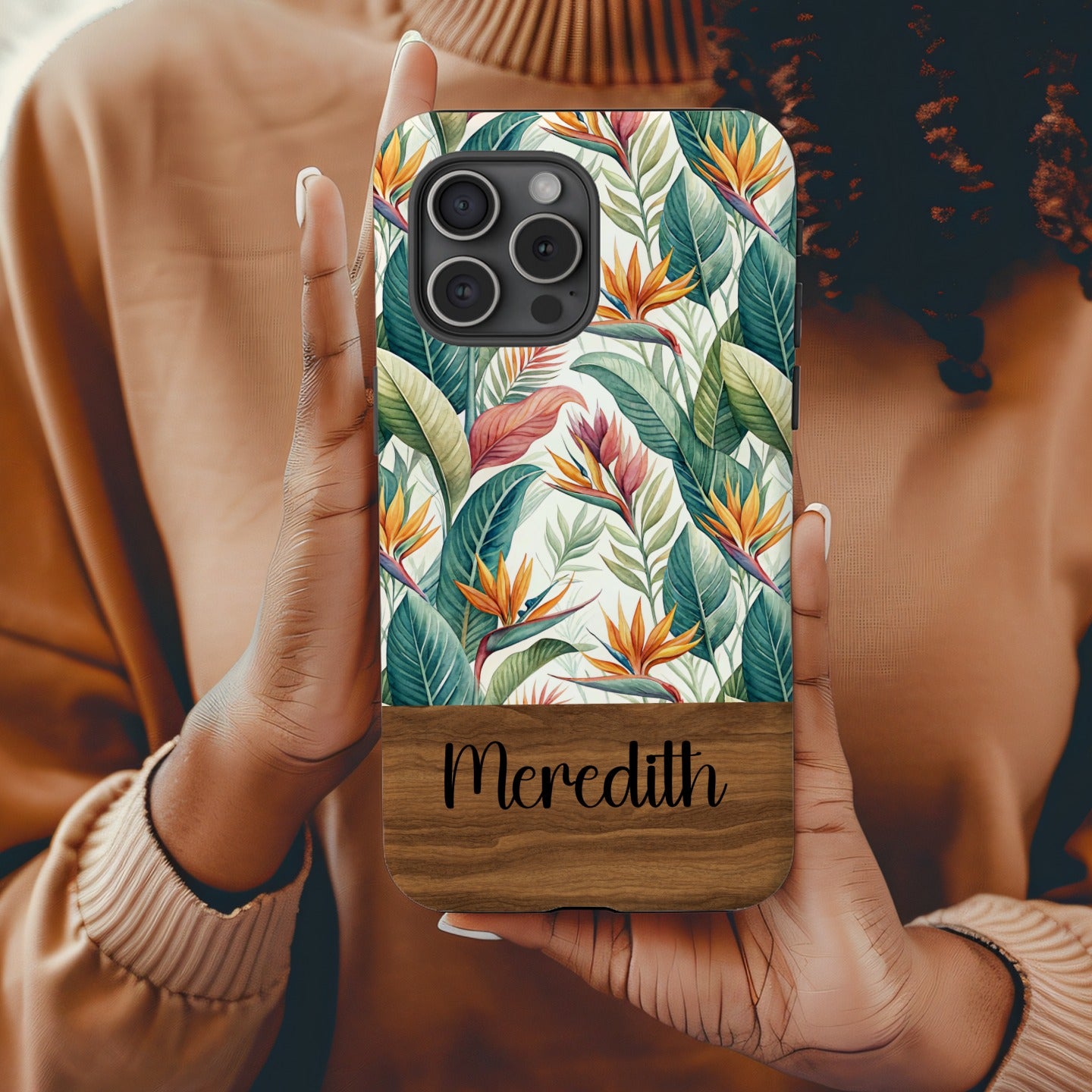 Customized Tropical Floral Phone Case with Name Meredith