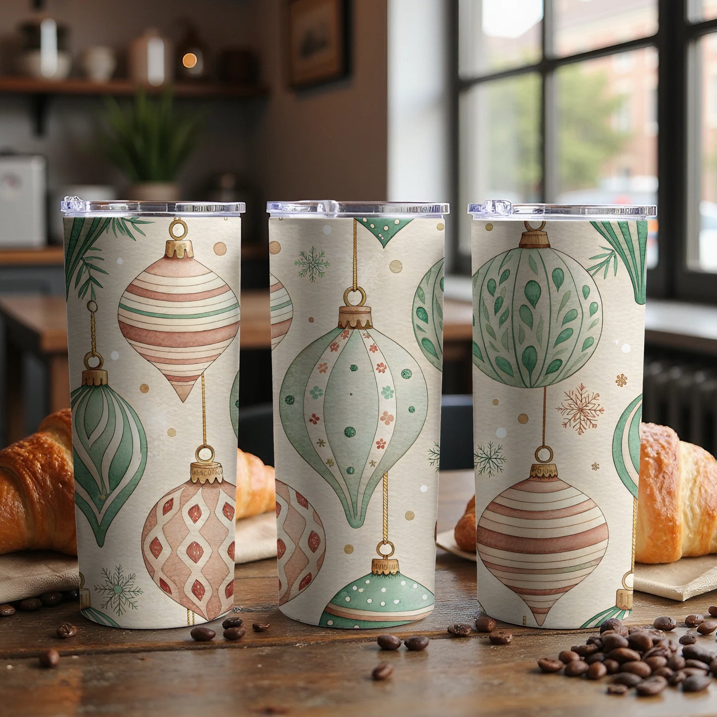 Festive Holiday Ornaments Pattern Tumbler Cup