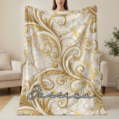 Elegant Gold and Marble Personalized Blanket