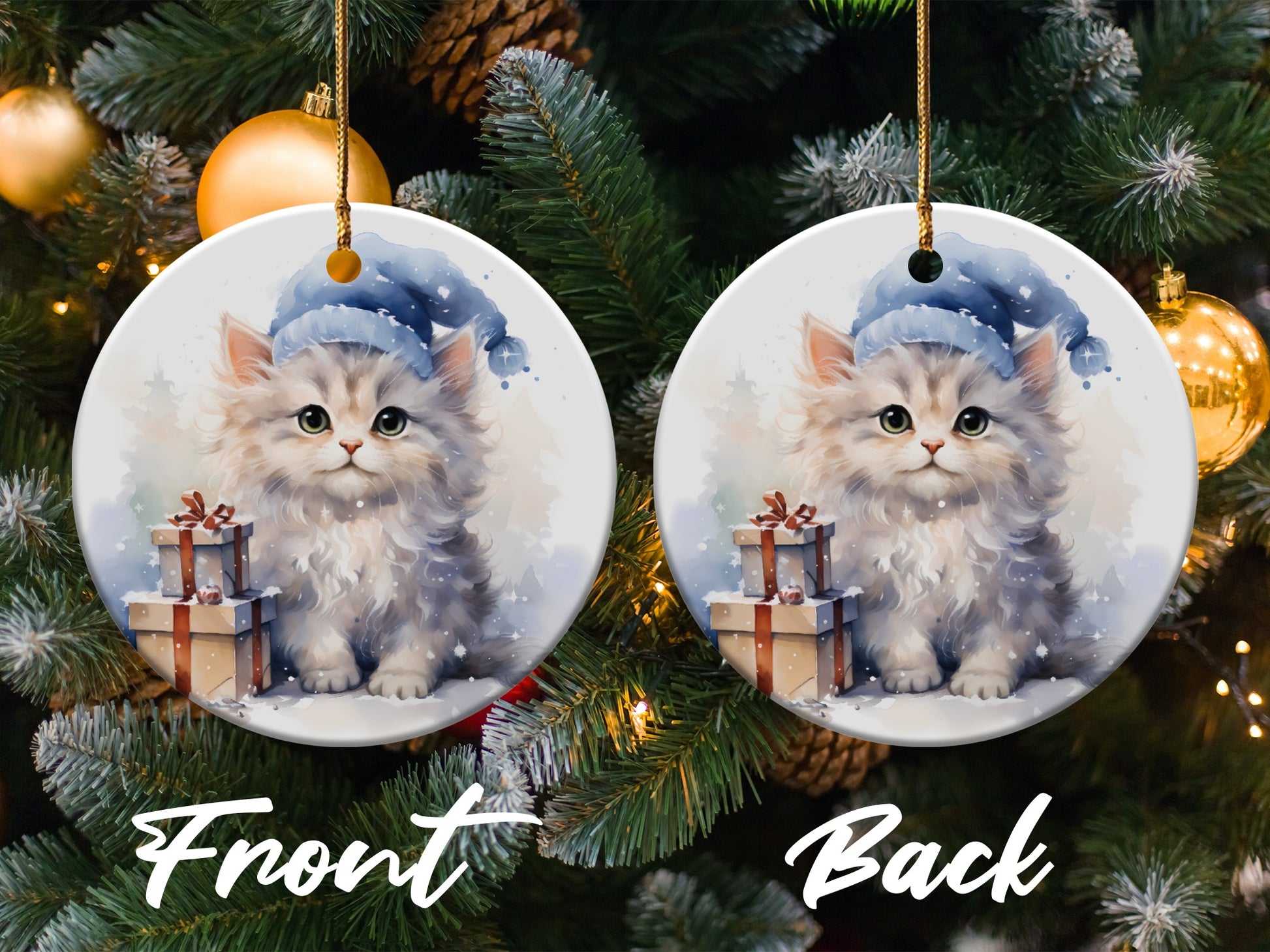 Cute Kitten in Santa Hat with Christmas Presents product type