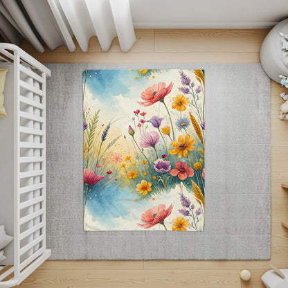 Watercolor Wildflower Meadow In Bloom Dreamscape Art Velveteen Plush Blankets - Walk Greener