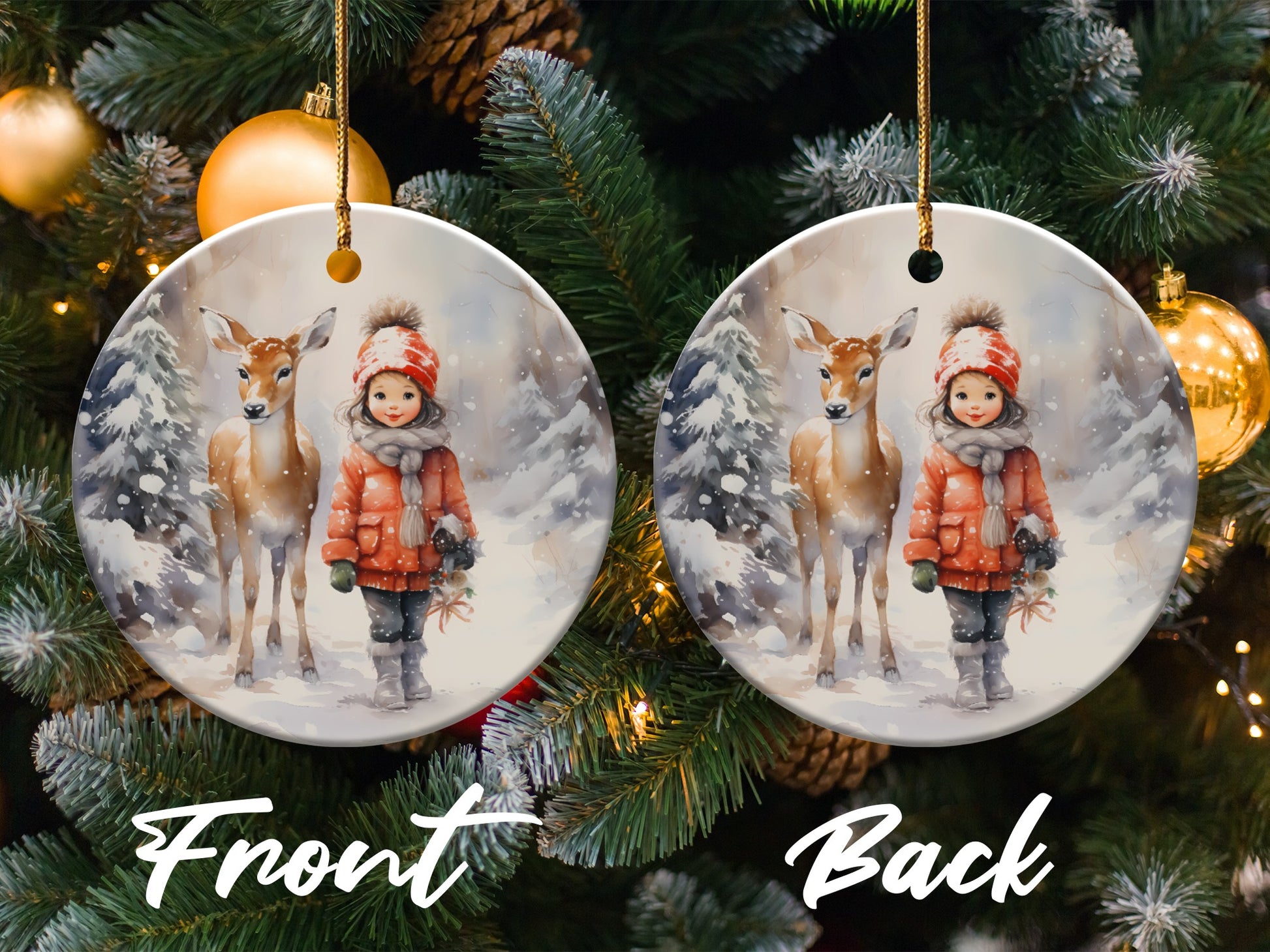 Christmas Deer and Kid Ornament Holiday Decor product
