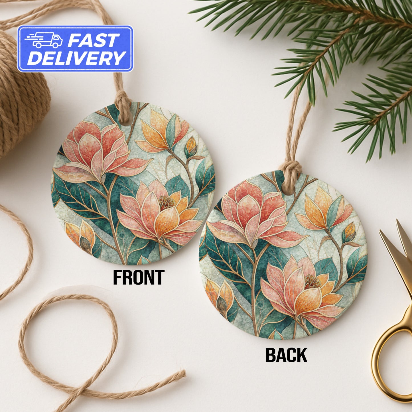 Double-sided Floral Print Ornament with Fast Delivery