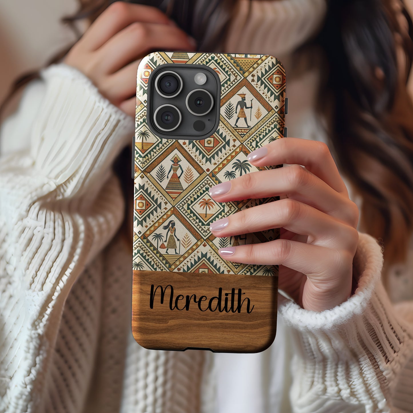 Artistic Egyptian Pattern Phone Case with Custom Name Option - Walk Greener