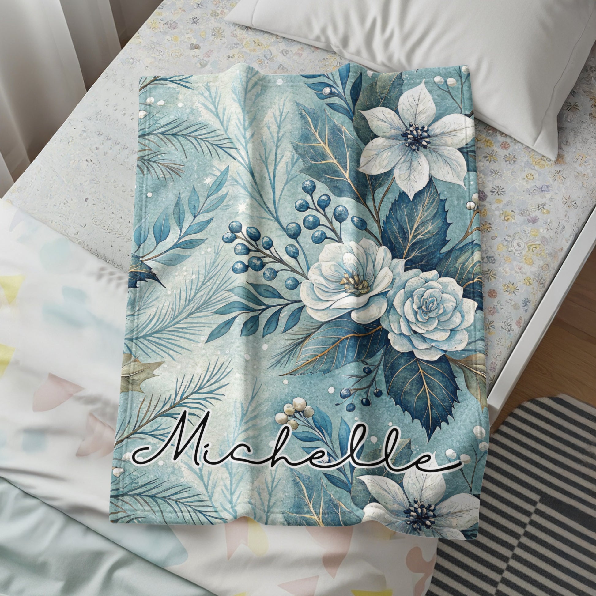 Floral Pattern Personalized Blanket with Michelle Name