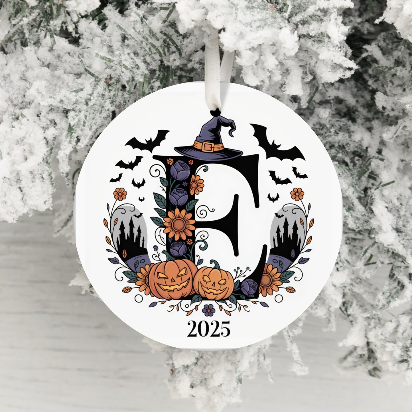 Personalized Halloween Witch Initial Christmas Ornament product