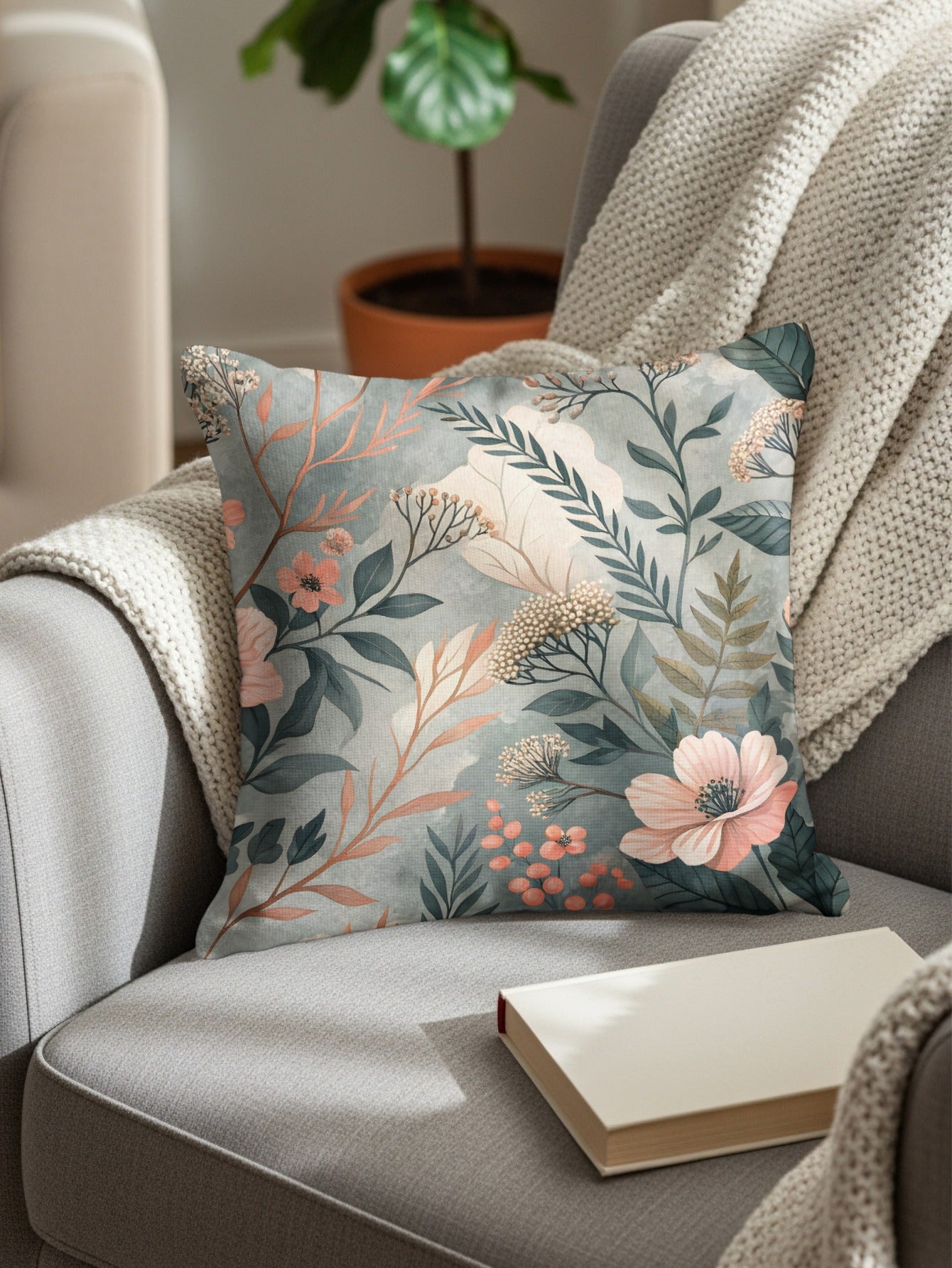 Floral Harmony Pattern Elegant Flowers And Leaves Throw Pillows - Walk Greener