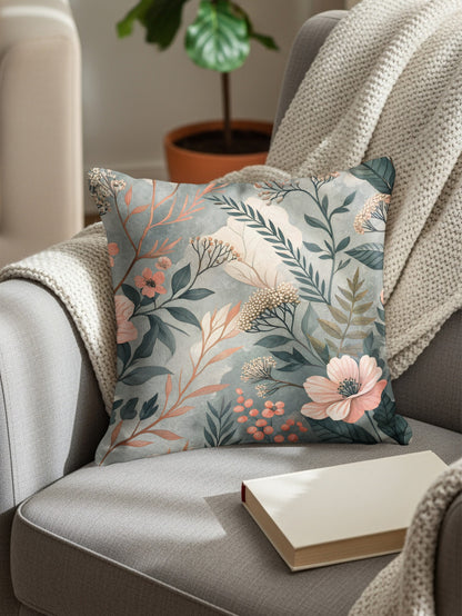 Floral Harmony Pattern Elegant Flowers And Leaves Throw Pillows - Walk Greener