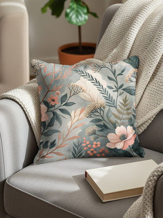 Floral Harmony Pattern Elegant Flowers And Leaves Throw Pillows - Walk Greener
