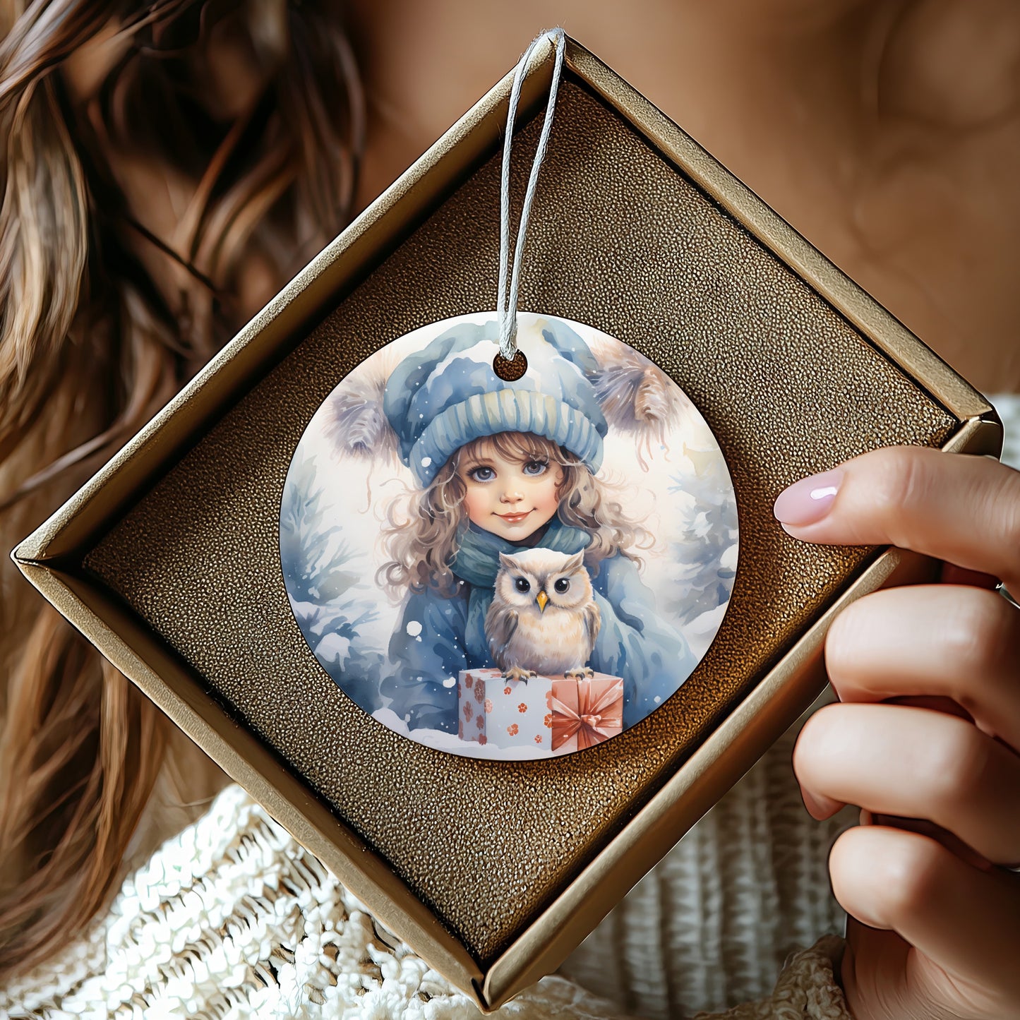Winter Themed Girl with Owl Christmas Ornament product