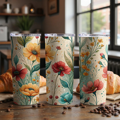Watercolor Flower Bouquet Botanical Illustration for 20 oz Skinny Tumbler - Walk Greener
