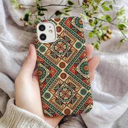 Vintage Geometric Patterned iPhone Case with Floral Designs