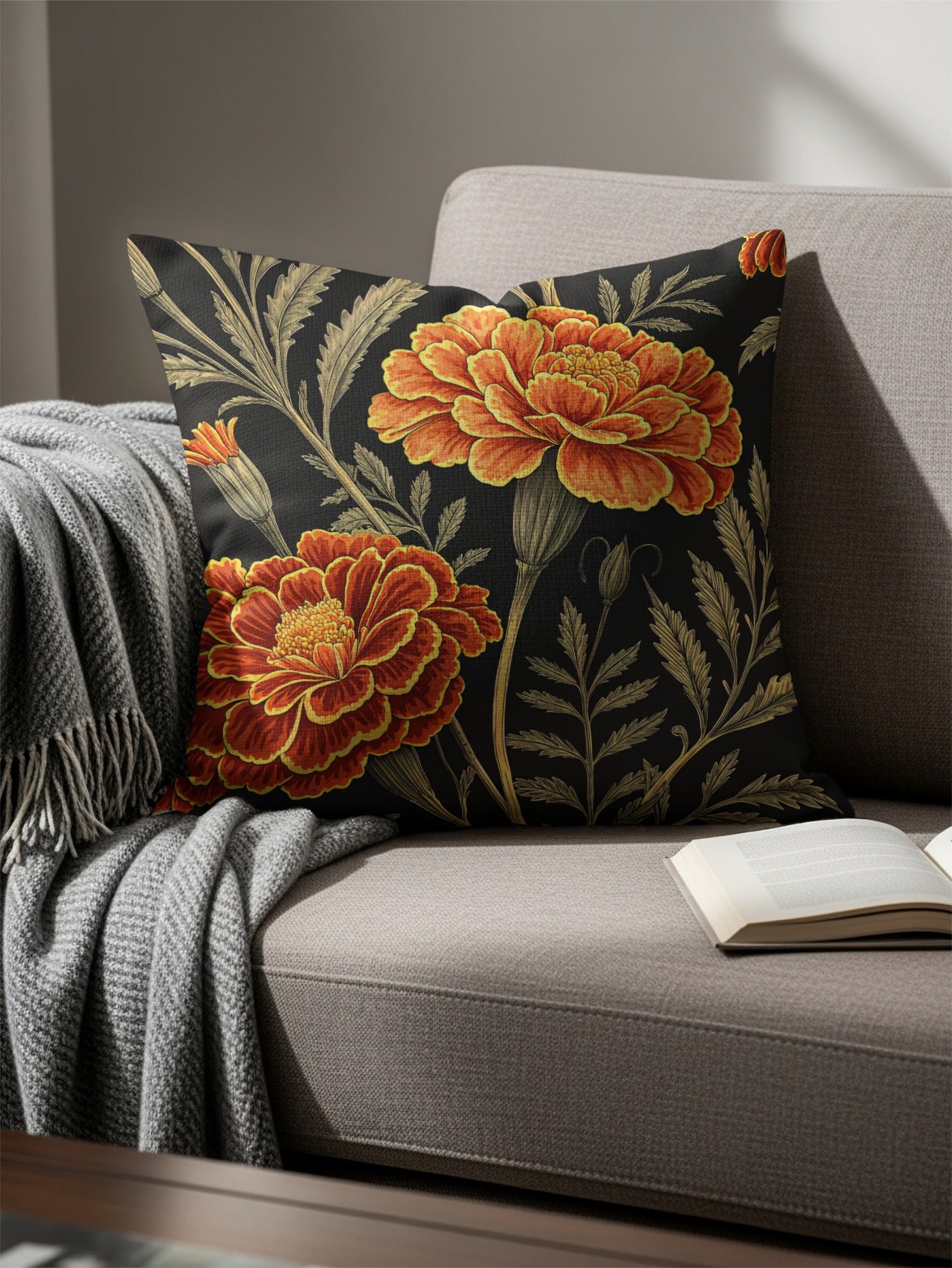 Elegant Floral Marigold Pattern Decorative Pillowcase