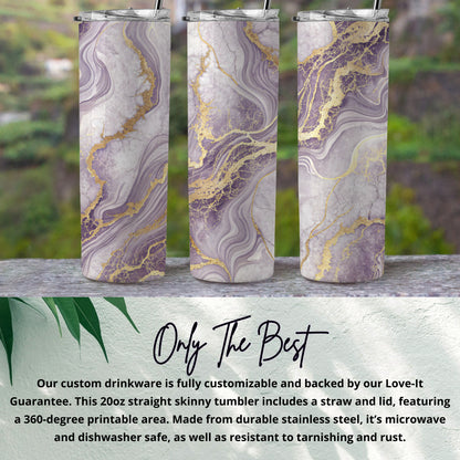 Elegant Marble Design 20oz Skinny Tumbler with Straw