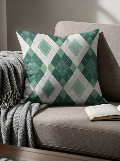 Green and White Argyle Diamond Design Pillow