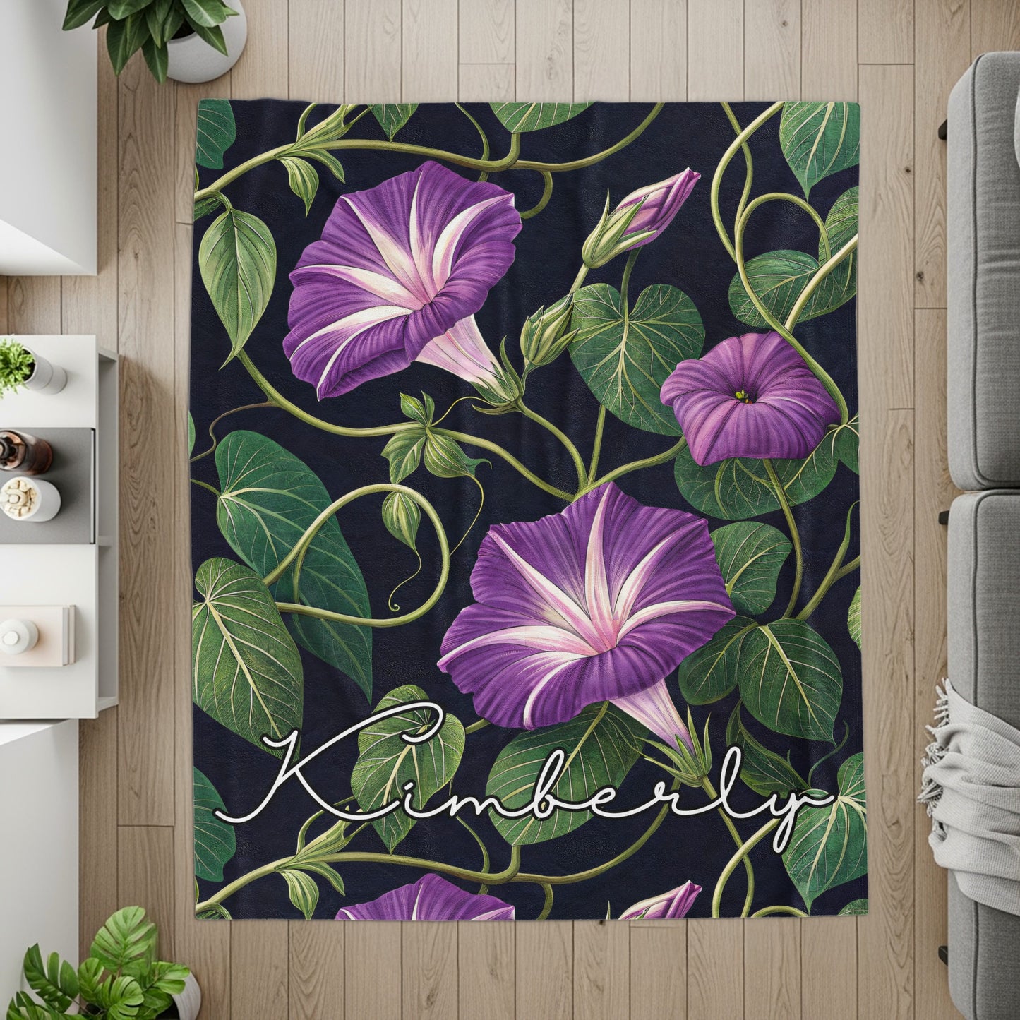 Purple Floral with Custom Name Decoration Custom Blanket - Walk Greener