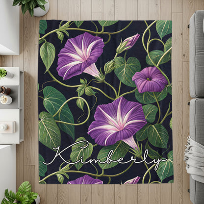 Purple Floral with Custom Name Decoration Custom Blanket - Walk Greener