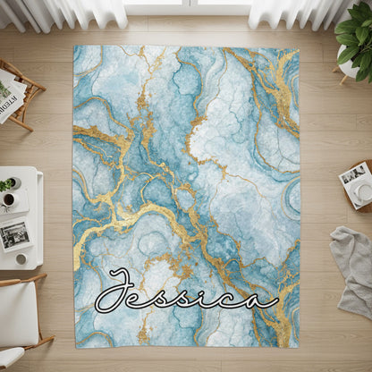 Teal and Gold Marble Custom Name Special Blanket - Walk Greener