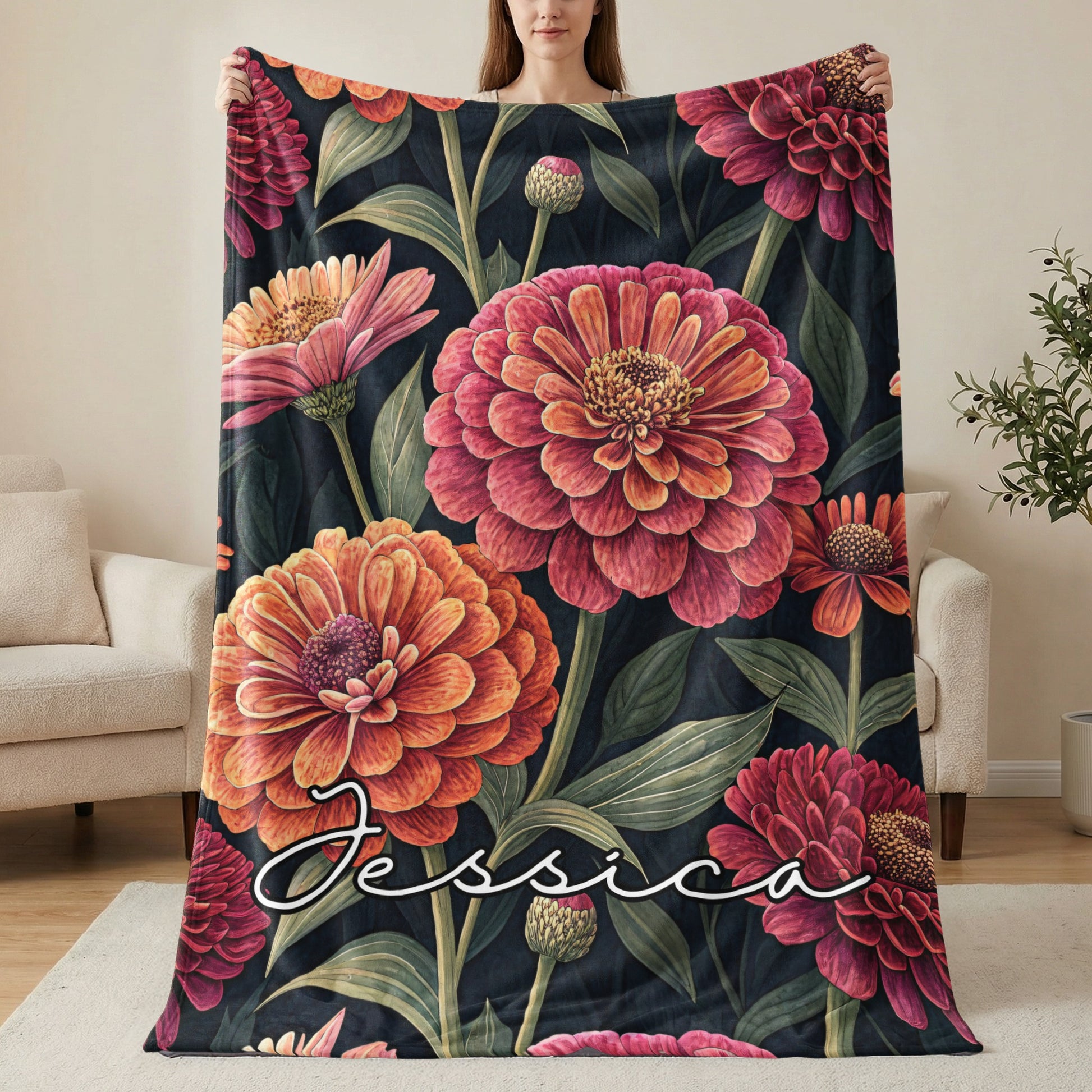 Vivid Floral Arrangement Custom Name Design Special Blankets - Walk Greener