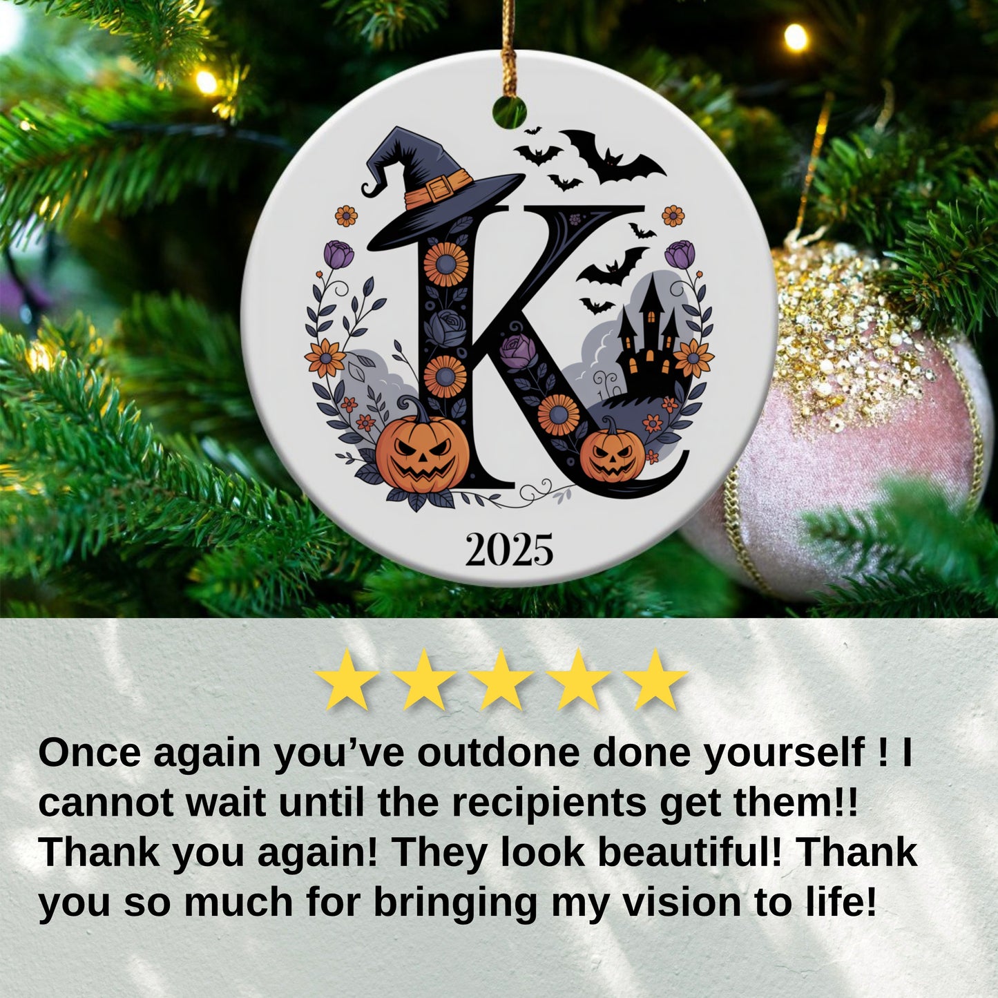 Personalized Halloween Ornament with Letter K product type