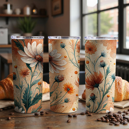 Floral Watercolor Beauty Orange White 20 oz Skinny Tumbler - Walk Greener