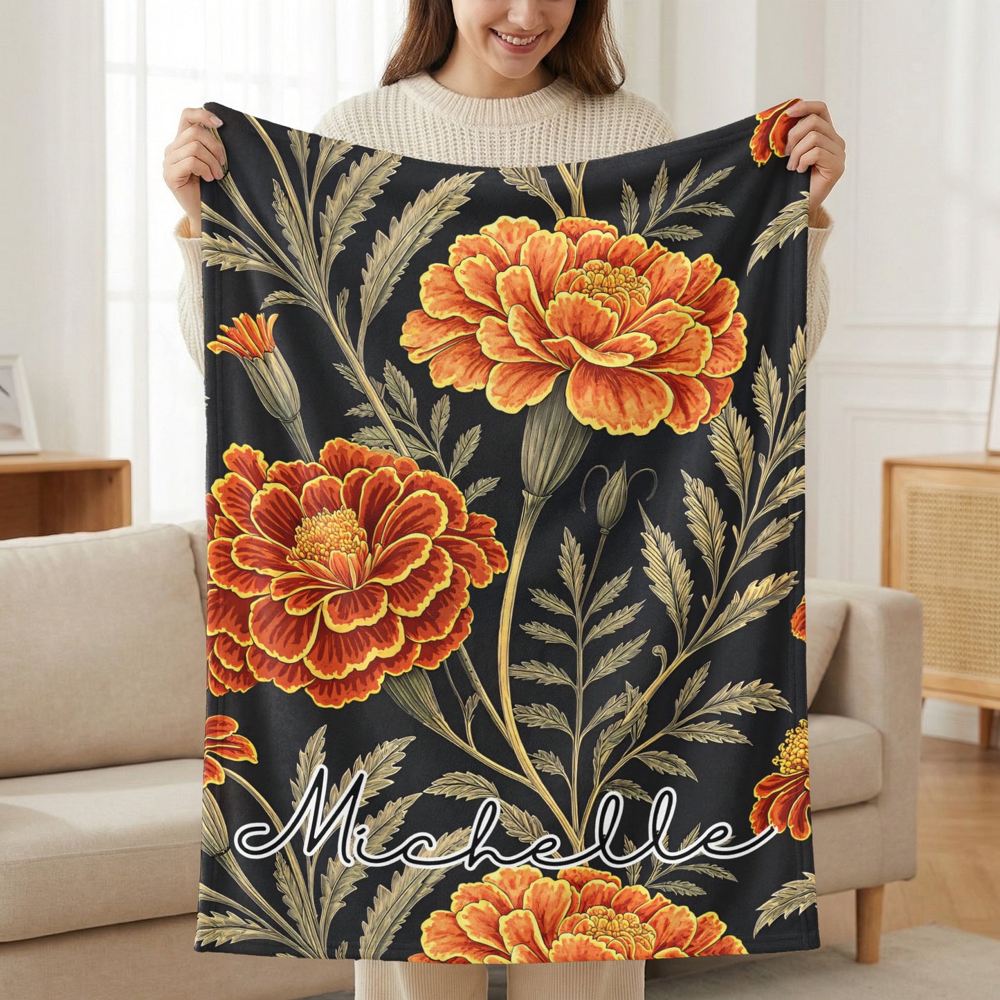 Custom Floral Blanket with Name Michelle Design Blanket