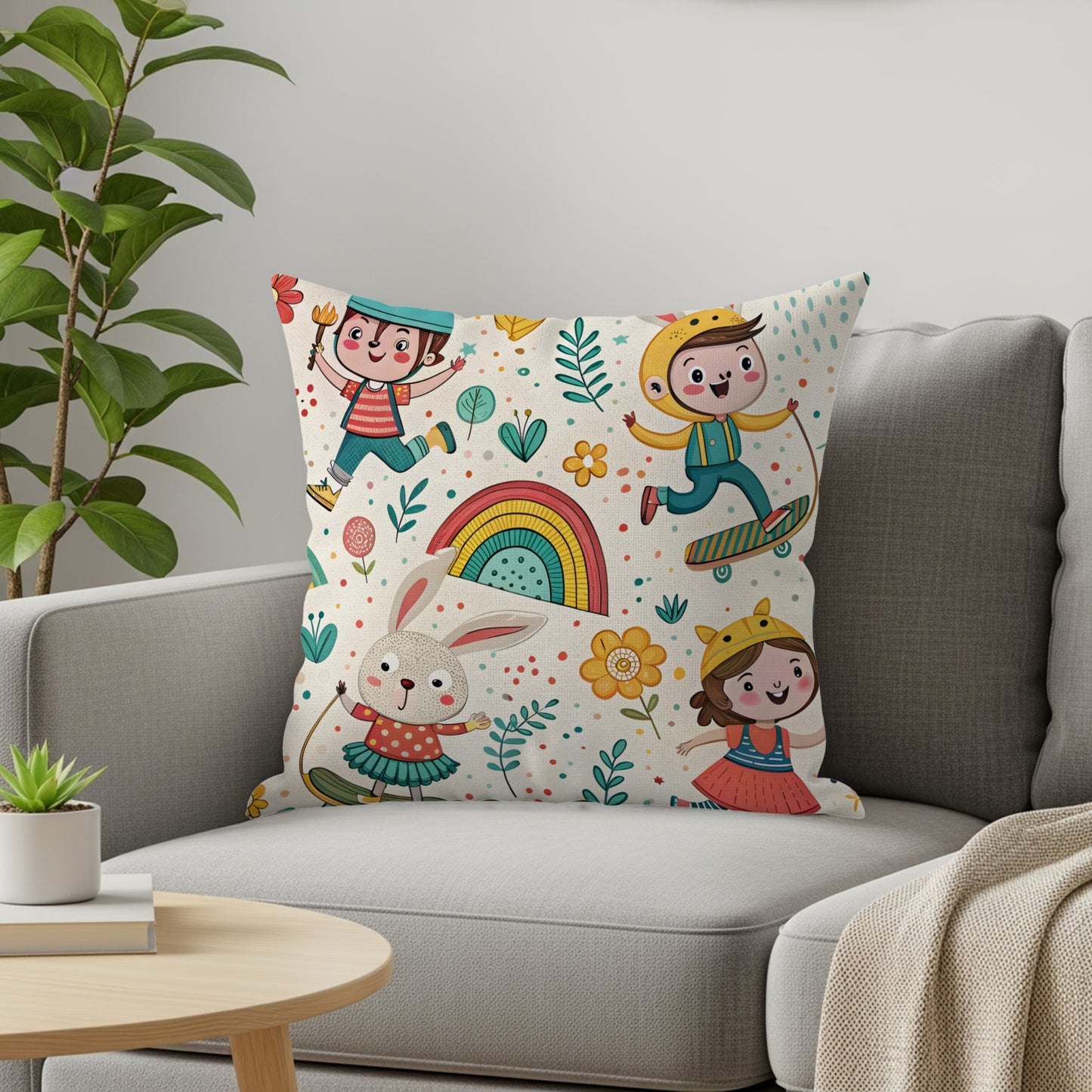 Kids Skateboard Patterned Fun Design Style Illustration Throw Pillows - Walk Greener