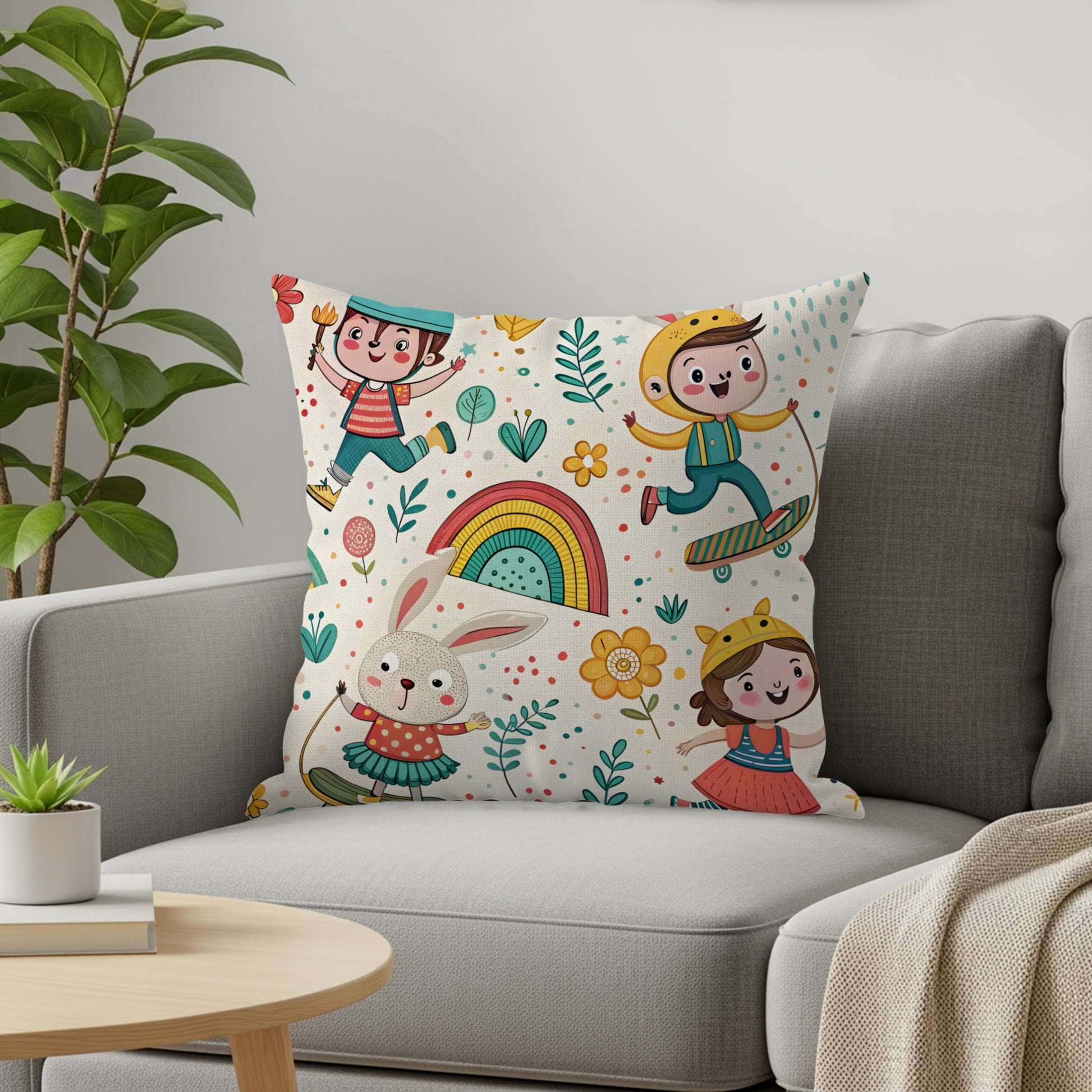 Kids Skateboard Patterned Fun Design Style Illustration Throw Pillows - Walk Greener