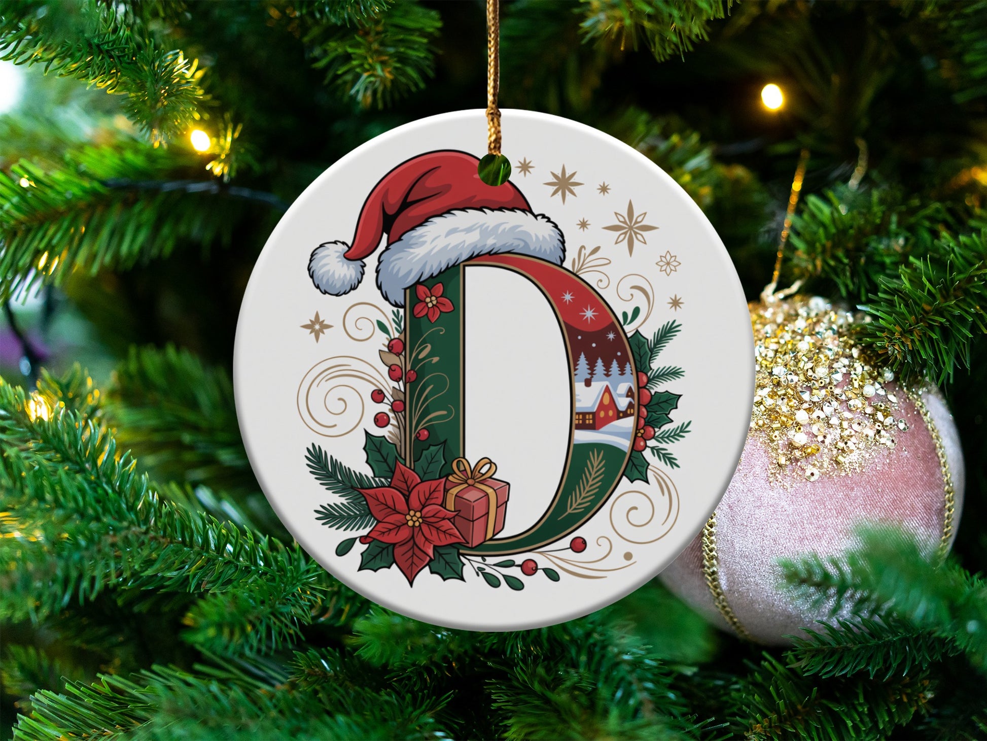 Festive Santa Hat and Gift Design Christmas Ornament product type