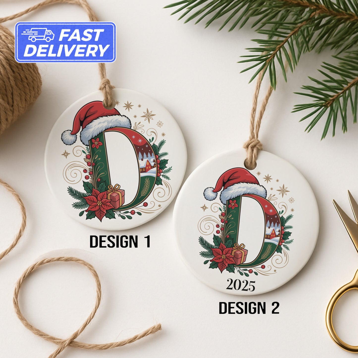 Personalized Holiday Ornament with Santa Hat product type