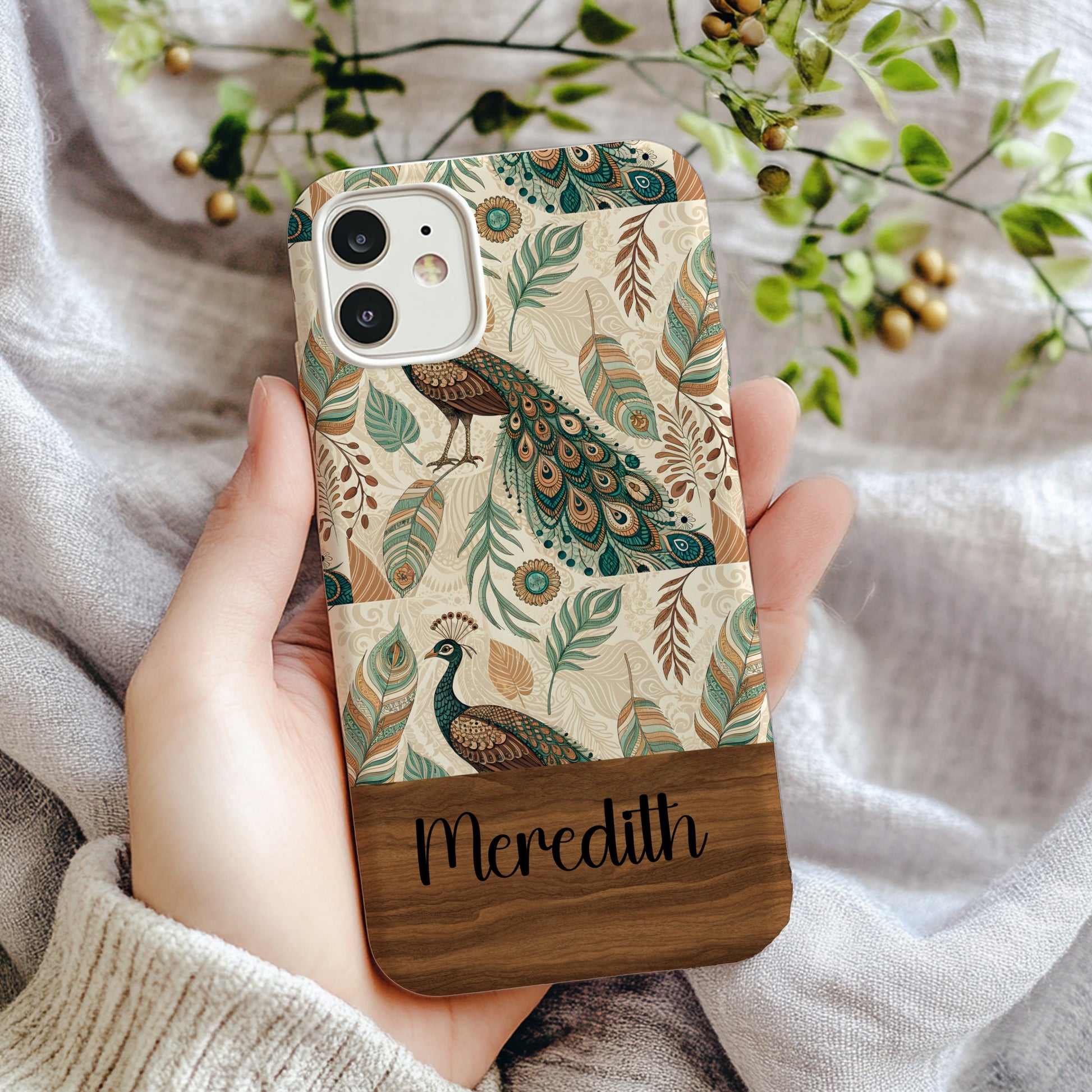 Personalized Peacock Design Custom Name Phone Case