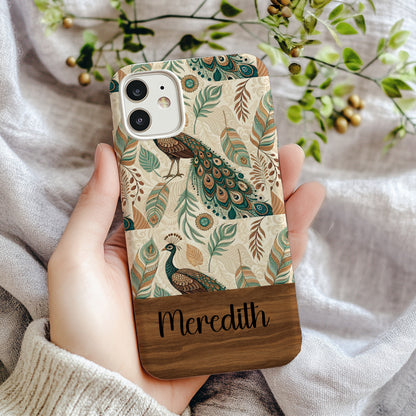 Personalized Peacock Design Custom Name Phone Case
