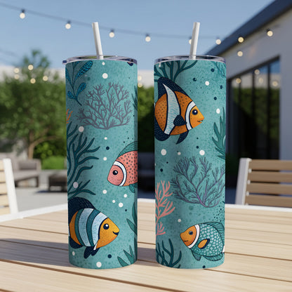 Ocean Themed Fish Design Insulated Tumbler