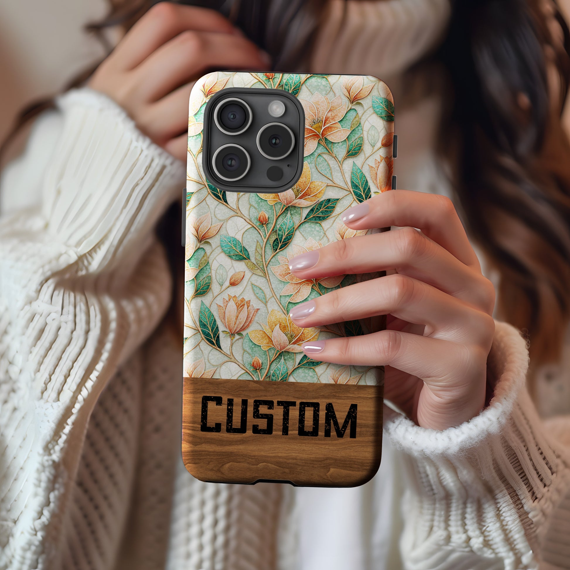 Custom Engraved Floral Design Phone Case