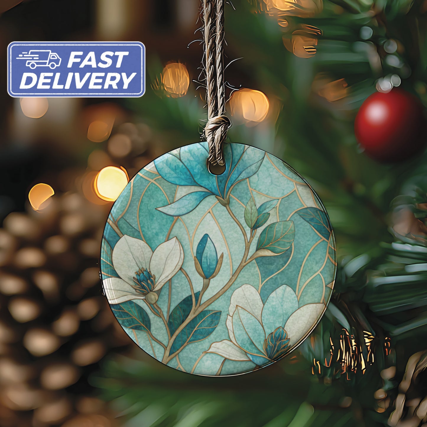 Floral Pattern Round Christmas Ornament for Home Decor
