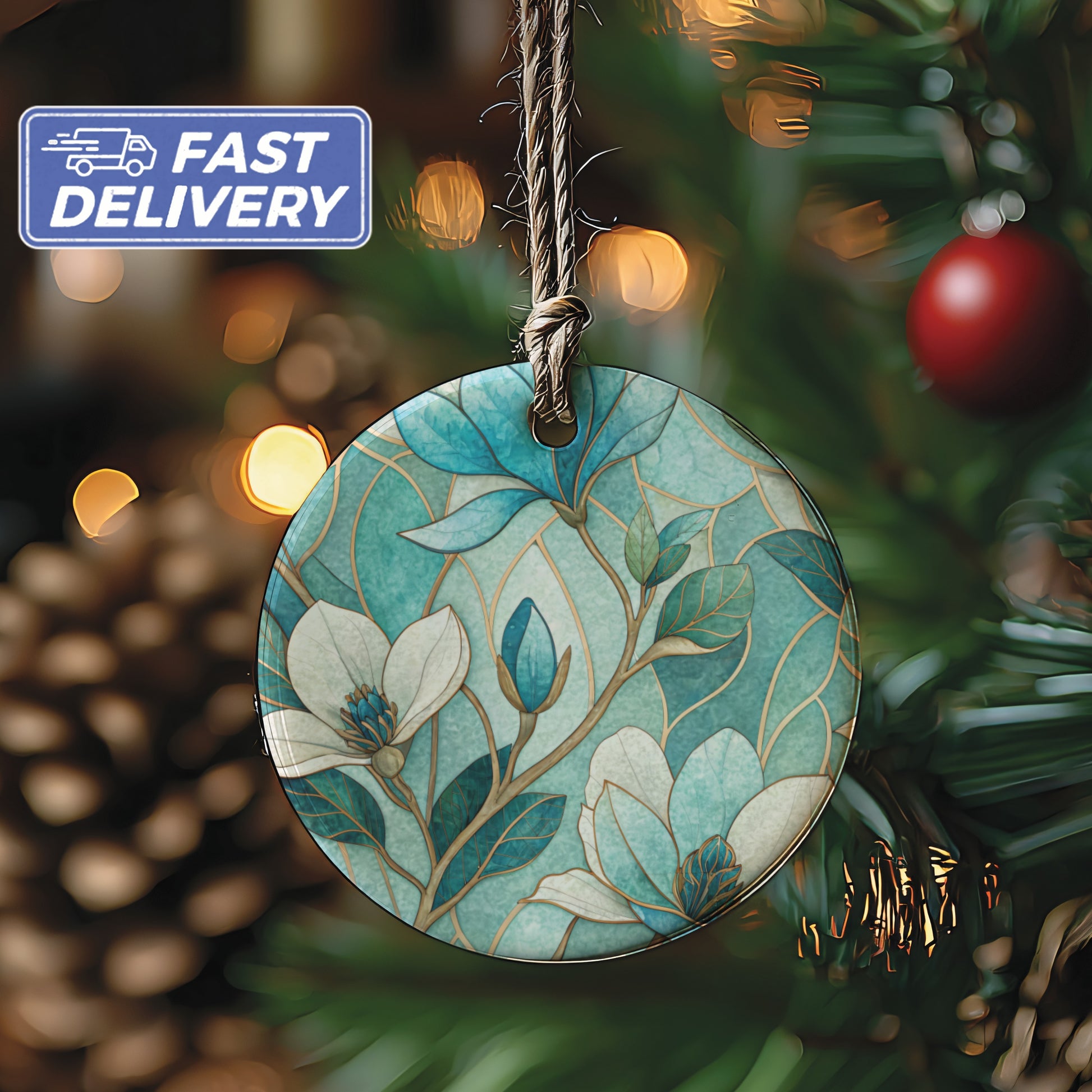 Floral Pattern Round Christmas Ornament for Home Decor