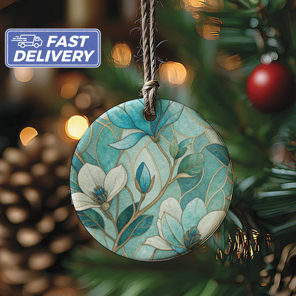 Floral Pattern Round Christmas Ornament for Home Decor
