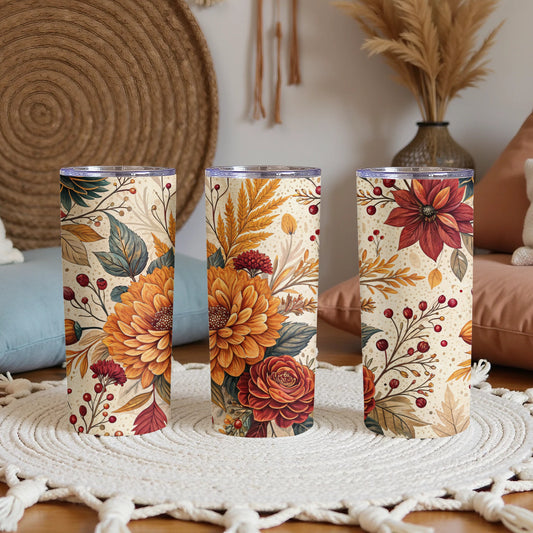 Autumn Floral Pattern Tumblers with Unique Designs